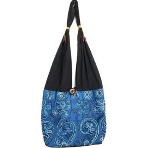 Shoulder Bag Purse Blue Bucket Sequin Embroidered
